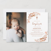 Invitation Fleur sauvage de Boho neutre photo Cross Baptême (Devant)