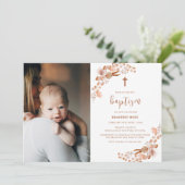 Invitation Fleur sauvage de Boho neutre photo Cross Baptême (Debout devant)