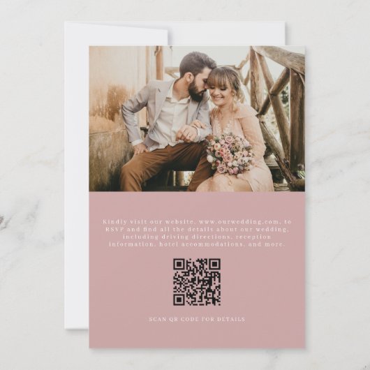 Invitation Fleur sauvage de Boho rose QR Code Mariage photo (Dos)
