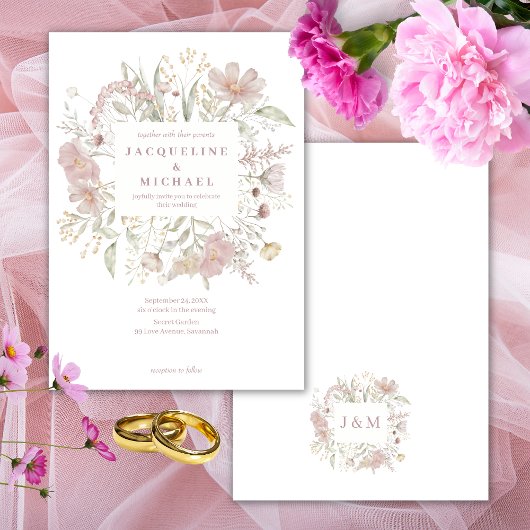 Invitation Fleur sauvage de cadre botanique Dusty Rose Mariag