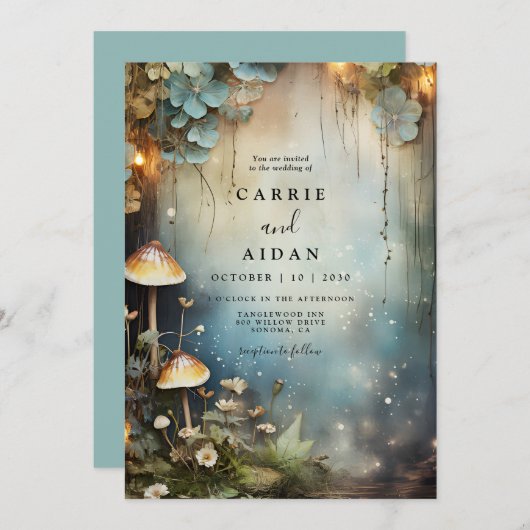 Invitation Fleur sauvage de champignons de la forêt enchanté  (Devant / Derrière)