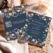 Invitation Fleur sauvage de code QR de la Marine bleu moderne