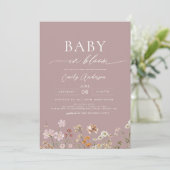 Invitation Fleur sauvage de code QR rose bébé dans le Baby sh (Debout devant)
