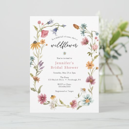 Invitation fleur sauvage de douche nuptiale (Debout devant)