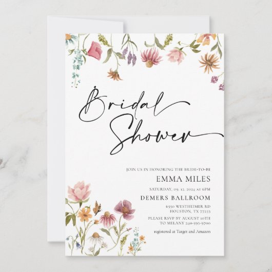 Invitation fleur sauvage de douche nuptiale (Devant)