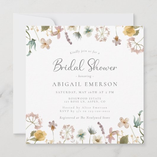 Invitation fleur sauvage de douche nuptiale (Devant)