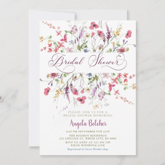 Invitation fleur sauvage de douche nuptiale (Devant)