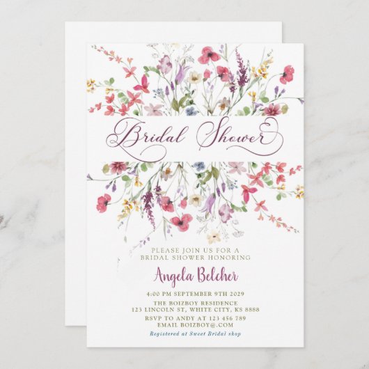 Invitation fleur sauvage de douche nuptiale (Devant / Derrière)