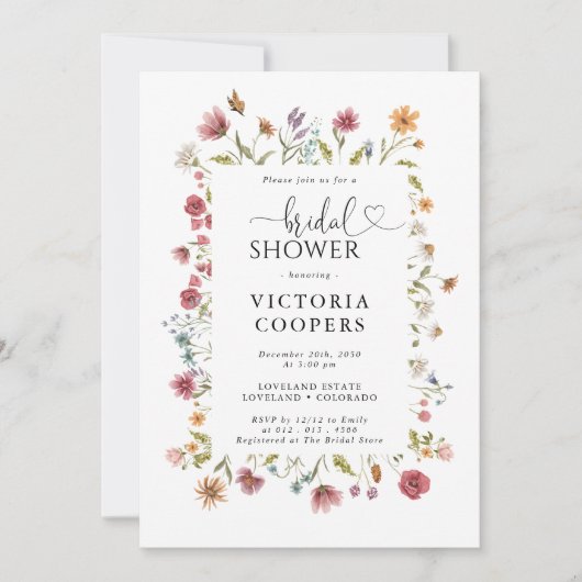 Invitation fleur sauvage de douche nuptiale (Devant)