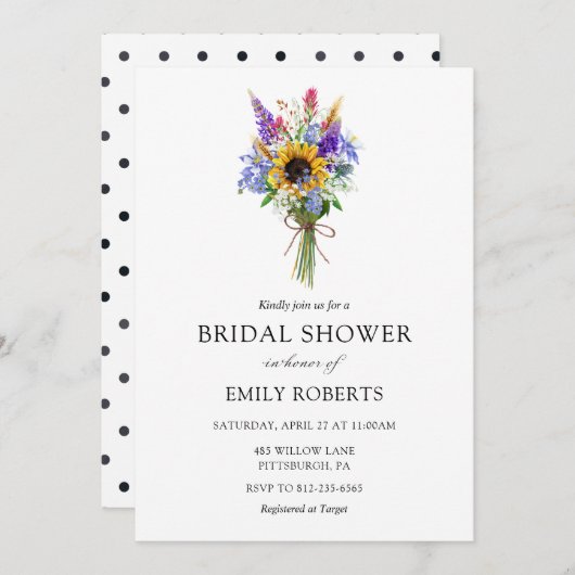 Invitation fleur sauvage de douche nuptiale (Devant / Derrière)