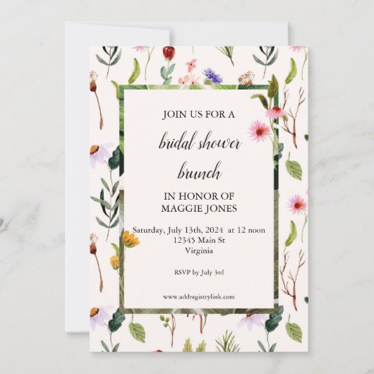 Invitation fleur sauvage de douche nuptiale (Devant)