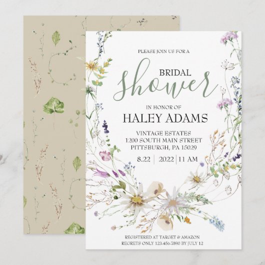 Invitation fleur sauvage de douche nuptiale (Devant / Derrière)