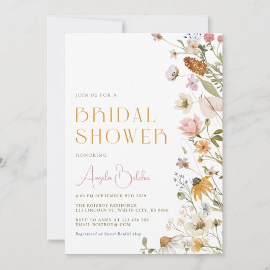 Invitation fleur sauvage de douche nuptiale (Devant)