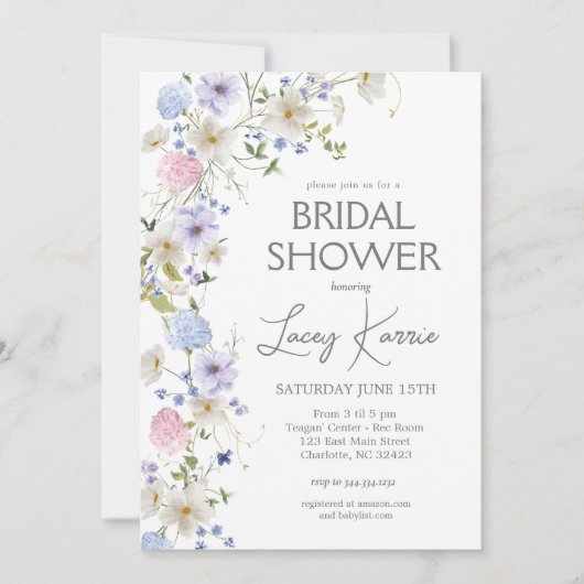 Invitation fleur sauvage de douche nuptiale, Boho  (Devant)
