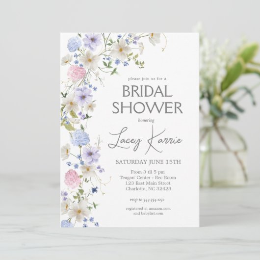 Invitation fleur sauvage de douche nuptiale, Boho (Debout devant)