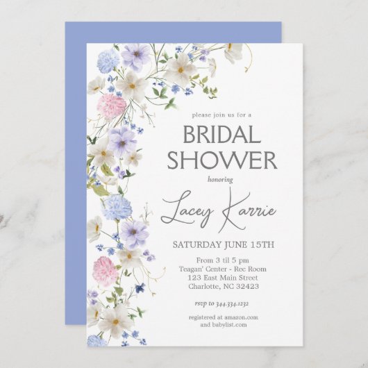 Invitation fleur sauvage de douche nuptiale, Boho  (Devant / Derrière)