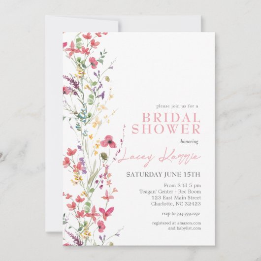 Invitation fleur sauvage de douche nuptiale, Boho  (Devant)