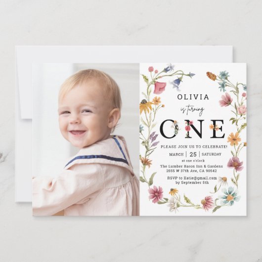 Invitation Fleur sauvage de jardin 1er anniversaire Invitatio (Devant)