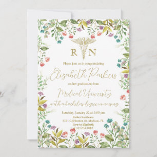 Invitation Fleur sauvage de la fête de graduation en soins in