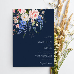 Invitation Fleur sauvage de la marine bleu Boho minimaliste M