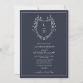 Invitation Fleur sauvage de la marine classique Monogram Cres (Devant)