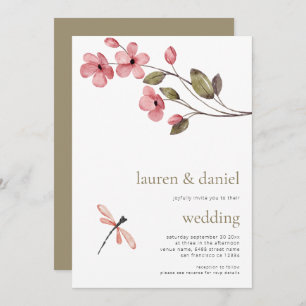 Invitation Fleur sauvage de libellules minimaliste QR Mariage
