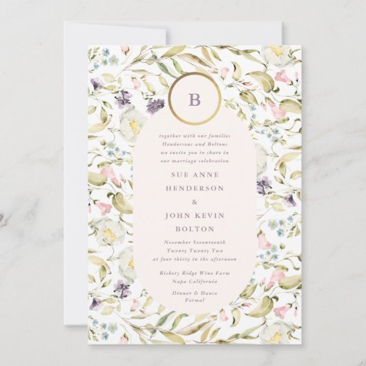 Invitation Fleur sauvage de monographie Gold Circle Mariage o (Devant)