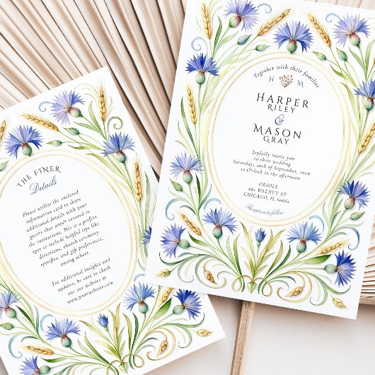 Invitation Fleur sauvage de pays Cornflower & Blé Mariage
