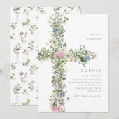 Invitation Fleur sauvage de prairie croix Baptême Baptême Ble (Devant / Derrière)