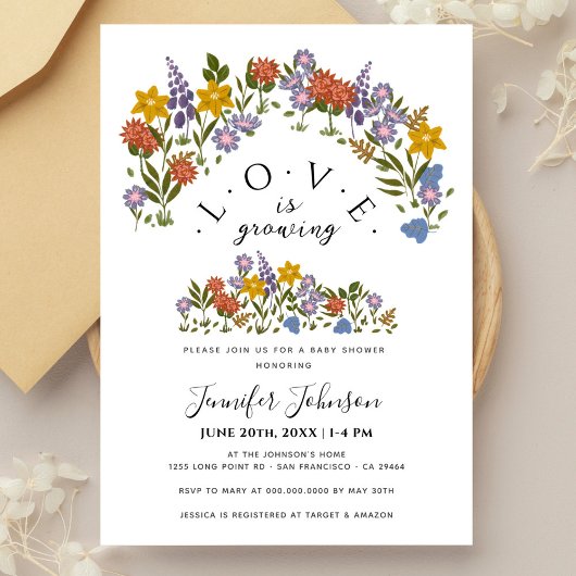 Invitation Fleur sauvage de printemps Baby shower Boho Neutra