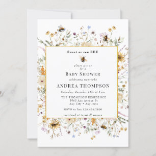 Invitation Fleur sauvage de printemps   Baby shower d'abeille