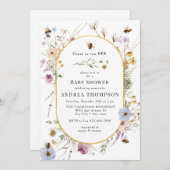 Invitation Fleur sauvage de printemps | Baby shower d'abeille (Devant / Derrière)
