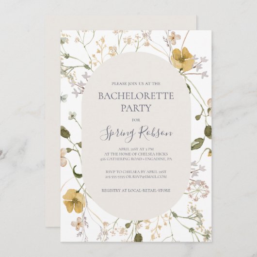 Invitation Fleur sauvage de printemps | Bachelorette blanche (Devant / Derrière)