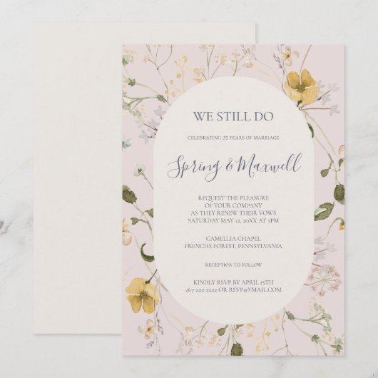 Invitation Fleur sauvage de printemps | Blush Nous Continuons (Devant / Derrière)