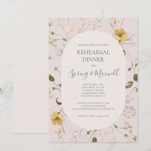 Invitation Fleur sauvage de printemps | Dîner de répétition (Devant / Derrière)