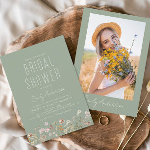 Invitation Fleur sauvage de Sage Green Boho Photo