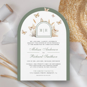 Invitation Fleur sauvage de Sage Vert Beige Mariage d'arc pap