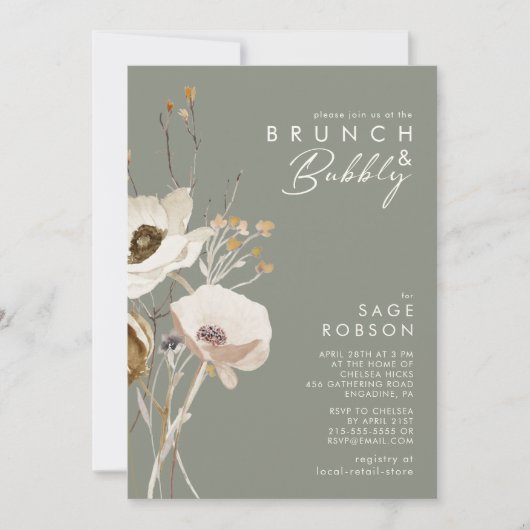 Invitation Fleur sauvage de Whimsical Sage Green Brunch et Bu (Devant)