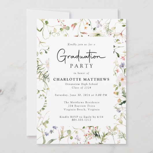 Invitation Fleur sauvage d'élégance rustique Frame Graduation (Devant)