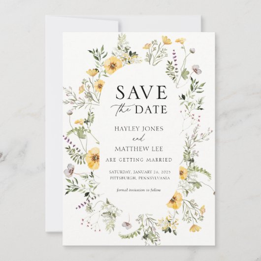Invitation Fleur sauvage Delicate Enregistrer la date (Devant)