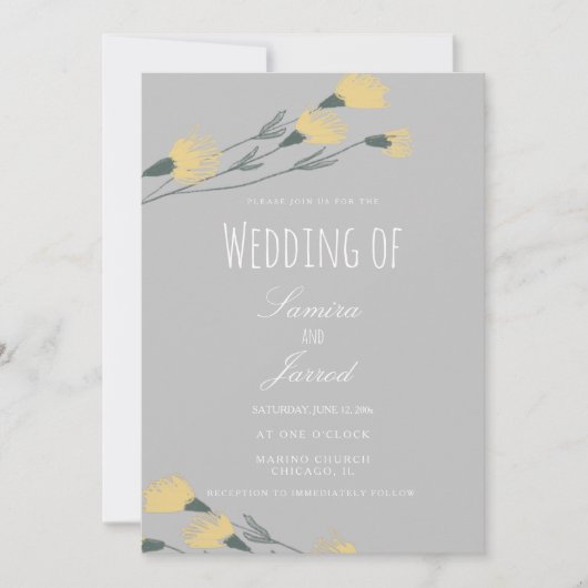 Invitation Fleur sauvage dessinée à la main Mariage gris bota (Devant)