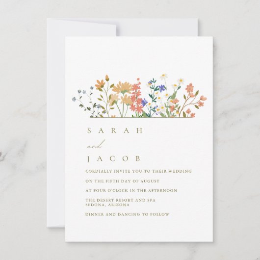 Invitation Fleur sauvage d'été Boho Mariage (Devant)