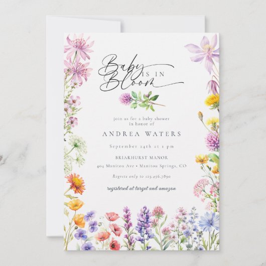 Invitation Fleur sauvage d'été du printemps | Baby shower col (Devant)