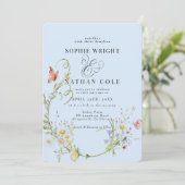 Invitation Fleur sauvage d'été du printemps Mariage Boho bleu (Debout devant)