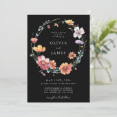 Invitation Fleur sauvage d'été noir Mariage de couronne (Debout devant)
