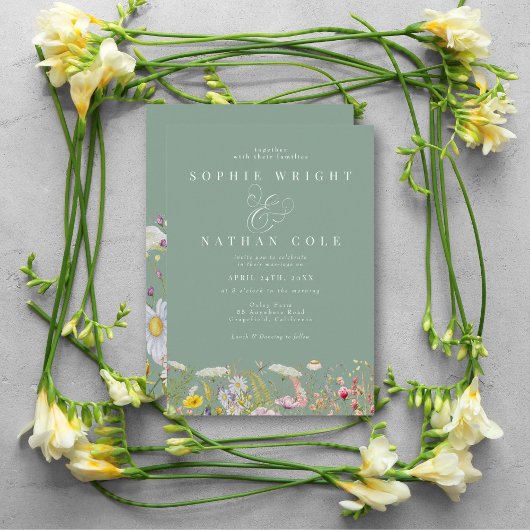 Invitation Fleur sauvage d'été Sage Green Boho Mariage