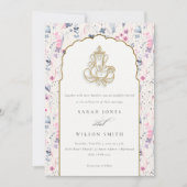 Invitation Fleur sauvage d'or Blush Ganesh Mariage indien (Devant)