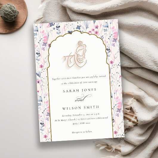 Invitation Fleur sauvage d'or Blush Krishna Mariage indien