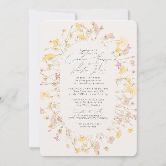 Invitation Fleur sauvage double arc Ivor RSVP QR Code Mariage (Devant)