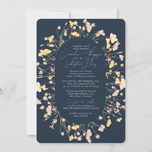 Invitation Fleur sauvage Double Arch Navy RSVP QR Code Mariag (Devant)